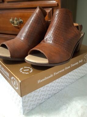 Pierre Dumas Brown Perforated Open-Toe Slingback Mules